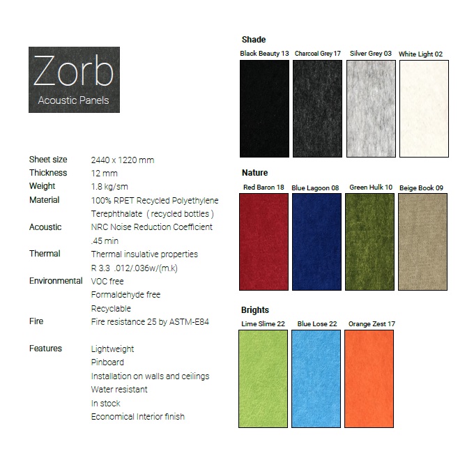 Zorb Colours and Specs