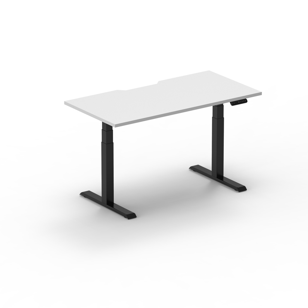 Newart Height Adjustable Desk - Set NT (Black Frame, 1200 x 750 Top with Scallop, Natural White Top)