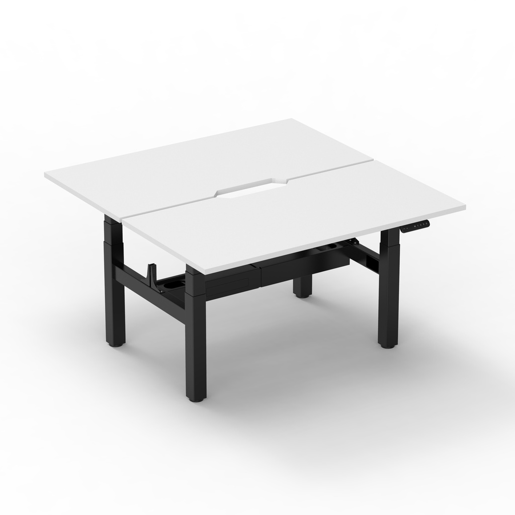 Newart Height Adjustable Back-to-Back Desks - Set NT (Black Frame, 1200 x 750 Top with Scallop, Natural White Top)